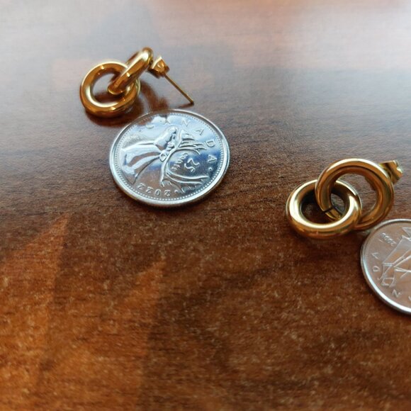 Double loop earrings. Stainless steel. Gold PVD plating. - Picture 4 of 6